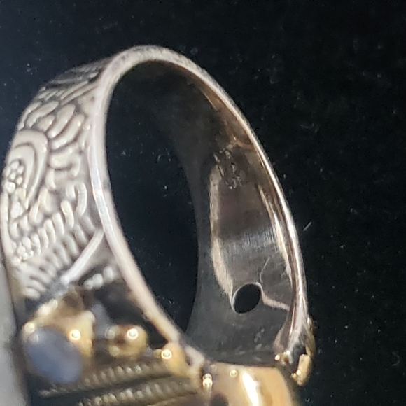 Rainbow Moonstone Ring ~ 925 Sterling Silver w/ Brass Accents - Picture 11 of 16